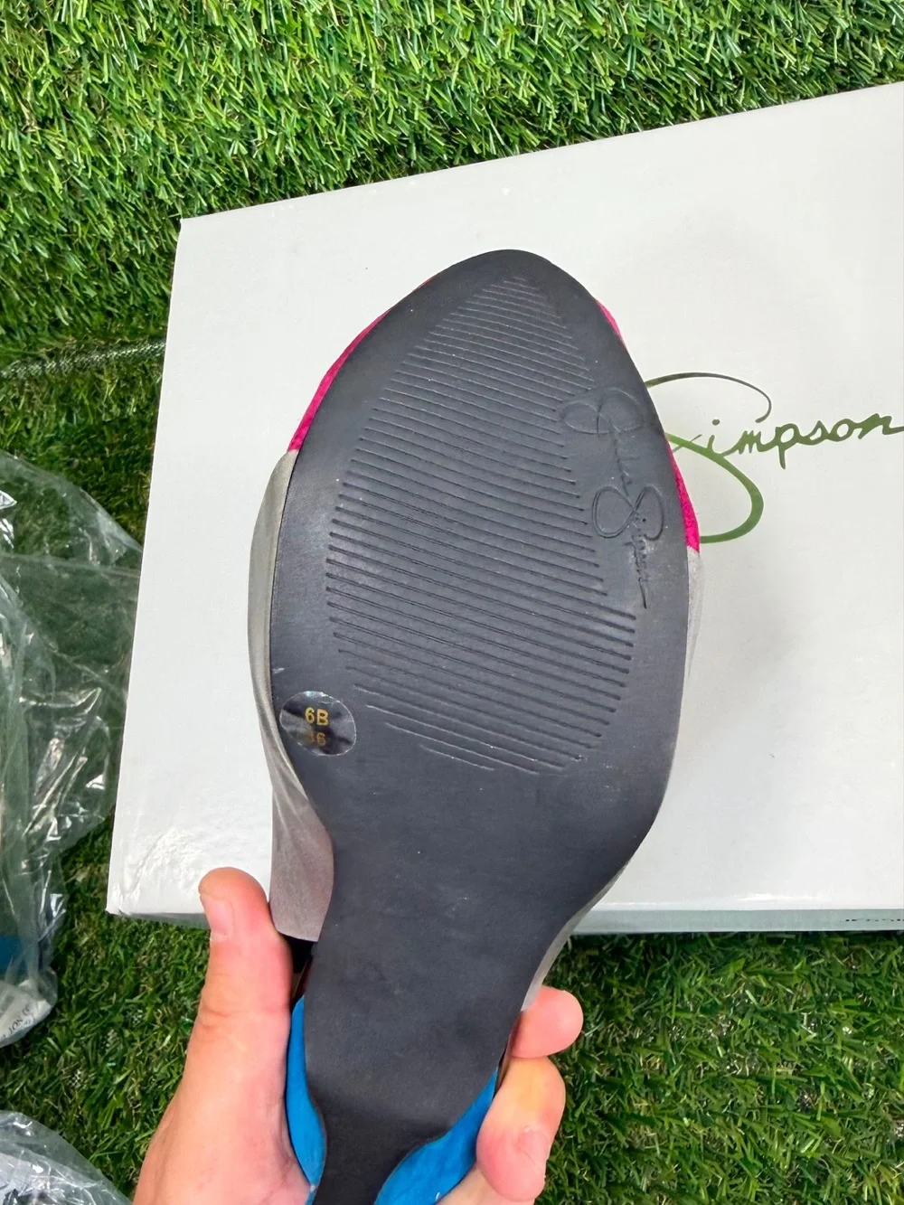 Jessica Simpson Sandi Colorblock Suede Slingback Pumps Pink Grey Blue 6B NIB